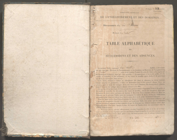 Table des successions et absences du bureau de Sains-en-Amiénois