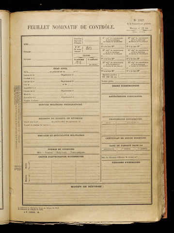 Inconnu, classe 1917, matricule n° 327, Bureau de recrutement d'Amiens