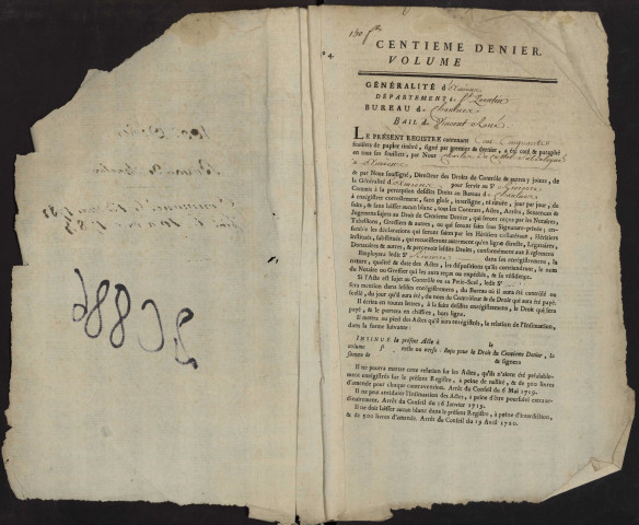 Centième denier du bureau de Chaulnes pour la période du 13 mai 1781 au 10 avril 1784