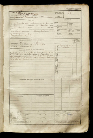Brignonen, Edouard Raoul, né le 16 décembre 1895 à Beaucamps-le-Jeune (Somme), classe 1915, matricule n° 71, Bureau de recrutement d'Amiens