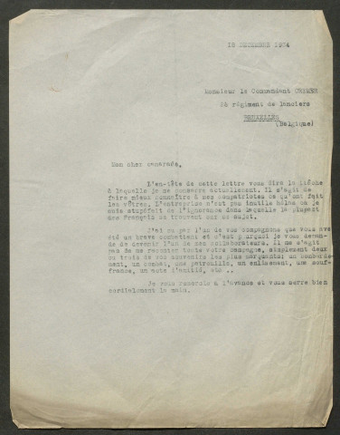 Témoignage de Crémer (Commandant) et correspondance avec Jacques Péricard