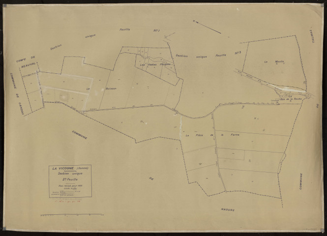 Plan du cadastre rénové - La Vicogne : section Section unique feuille 2