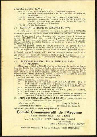 Comité Commémoratif de l'Argonne. Feuille d'information