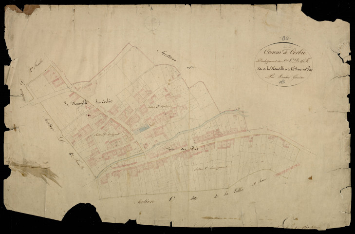 Plan du cadastre napoléonien - Corbie : Neuville (La) ; Rue des prés (La), C, D et F développées
