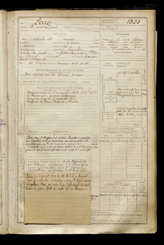 Perry, Elie Oswald Joseph, né le 02 septembre 1881 à Amiens (Somme), classe 1901, matricule n° 1323, Bureau de recrutement d'Amiens