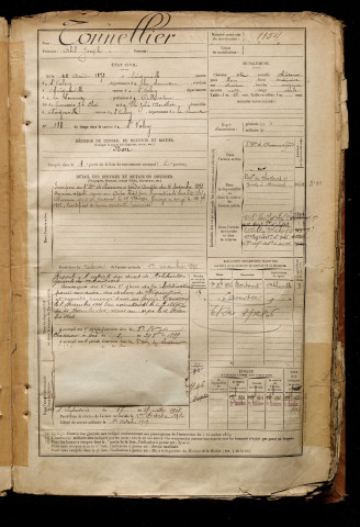 Tonnellier, Abel Joseph, né le 22 août 1872 à Saigneville (Somme), classe 1892, matricule n° 1154, Bureau de recrutement d'Abbeville