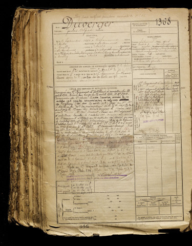 Duverger, Jules Alfred, né le 06 septembre 1897 à Ochancourt (Somme), classe 1917, matricule n° 1368, Bureau de recrutement d'Abbeville