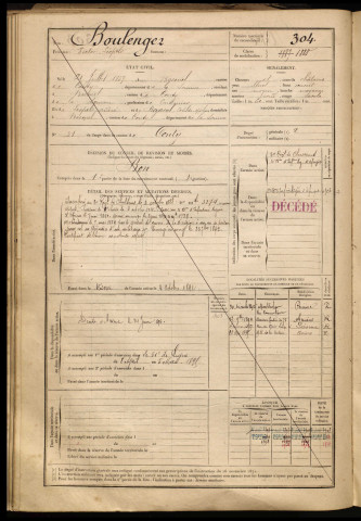 Boulenger, Victor Léopold, né le 21 juillet 1867 à Bacouel-sur-Selle (Somme), classe 1887, matricule n° 304, Bureau de recrutement d'Amiens