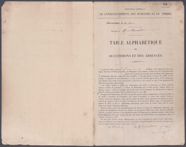 Table des successions et absences du bureau de Hallencourt