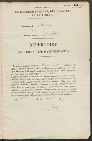 Répertoire des formalités hypothécaires, du 28/08/1871 au 03/02/1872, volume n° 122 (Conservation des hypothèques de Doullens)