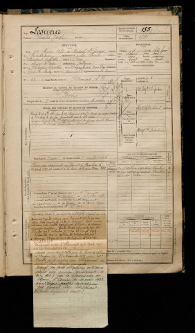 Lesueur, Charles Joseph, né le 24 mai 1871 à Mesnil-Saint-Georges (Somme), classe 1891, matricule n° 155, Bureau de recrutement d'Amiens