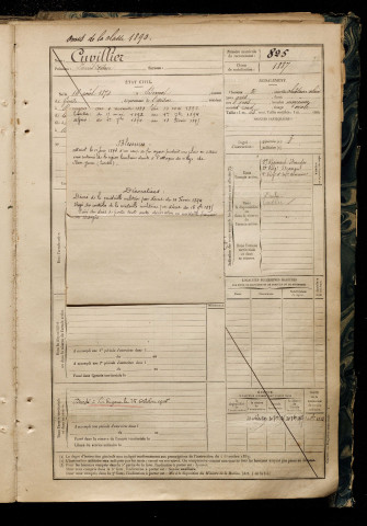 Cuvillier, Louis Octave, né le 16 août 1870 à Bernot (Aisne), classe 1891, matricule n° 825, Bureau de recrutement d'Amiens