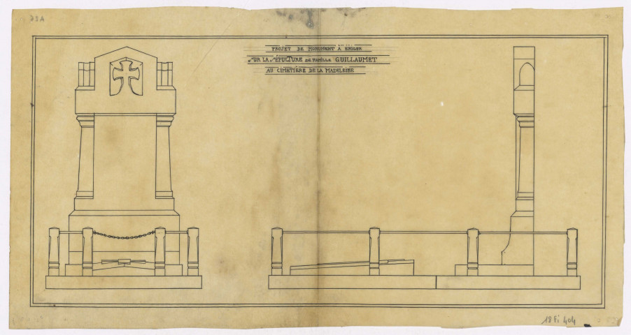 Amiens. Cimetière de la Madeleine. Projet de monument à ériger sur la sépulture de famille Guillaumet