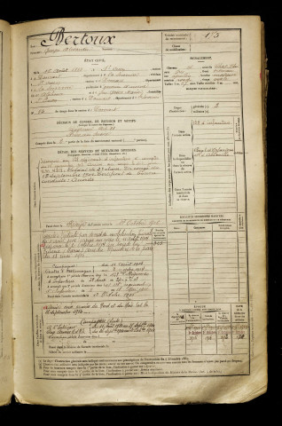 Bertoux, Georges Alexandre, né le 16 août 1882 à Saint-Ouen (Somme), classe 1902, matricule n° 175, Bureau de recrutement d'Abbeville