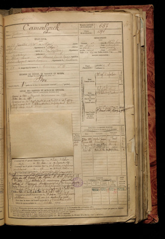 Camerlynck, Gustave Henri, né le 21 juillet 1870 à Alger (Algérie), classe 1890, matricule n° 687, Bureau de recrutement d'Amiens