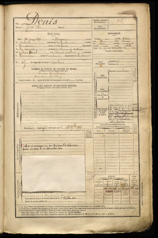 Denis, Jean Baptiste Félix, né le 24 juin 1874 à Hérissart (Somme), classe 1894, matricule n° 43, Bureau de recrutement d'Abbeville