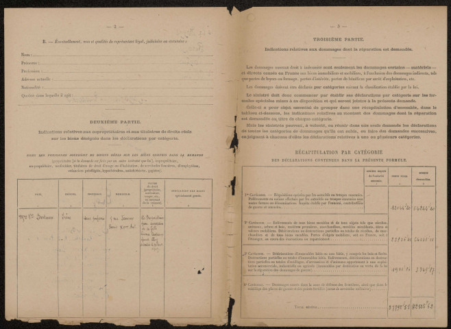 Etricourt-Manancourt. Demande d'indemnisation des dommages de guerre : dossier Eloy-Bertaux