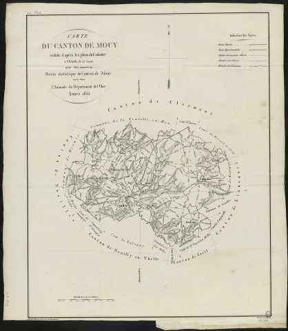 Carte du canton de Mouy, réduite d'après les plans du cadastre à l'échelle de 1 à 50000 pour être annexée au précis statistique du canton de Mouy inséré dans l'Annuaire du Département de l'Oise. Année 1835