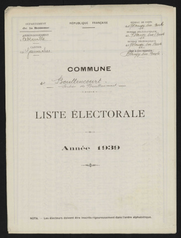 Liste électorale : Bouttencourt, Section de Bouttencourt