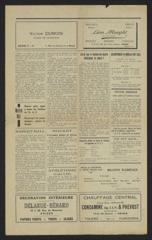Bulletin mensuel de l'amicale des supporters de l'Amiens Athlétic Club (nouvelle édition – premier numéro) – Saison 1929-1930