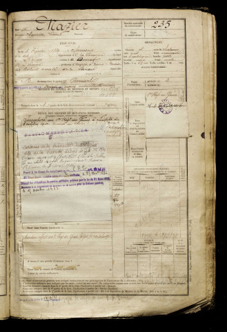 Mazier, Maurice Lucien, né le 03 février 1889 à Amiens (Somme), classe 1909, matricule n° 235, Bureau de recrutement d'Abbeville