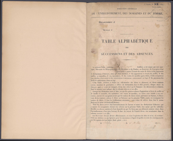 Table des successions et absences du bureau de Péronne