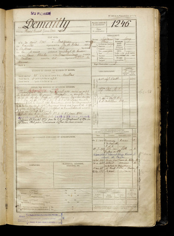 Demailly, Henri Ernest Guislain, né le 30 août 1901 à Bucquoy (Pas-de-Calais), classe 1921, matricule n° 1246, Bureau de recrutement d'Abbeville