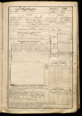 Dehostingue, Arthur Albert, né le 28 septembre 1874 à Bovelles (Somme), classe 1894, matricule n° 263, Bureau de recrutement d'Amiens