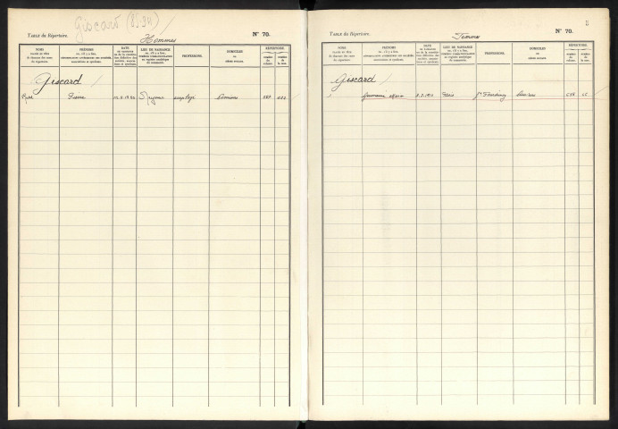 Table alphabétique du répertoire des formalités, de Giscart à Godeau, volume 139 (Conservation des hypothèques d'Amiens)