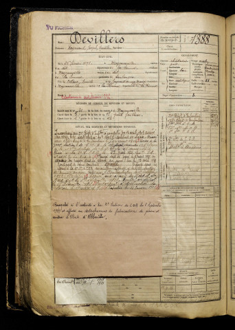 Devillers, Raymond Joseph Emile, né le 26 février 1898 à Moyenneville (Somme), classe 1918, matricule n° 1388, Bureau de recrutement d'Abbeville