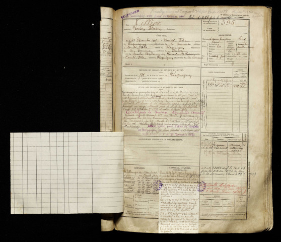 Tillier, Gaston Félicien, né le 23 décembre 1895 à Condé-Folie (Somme), classe 1915, matricule n° 395, Bureau de recrutement d'Amiens