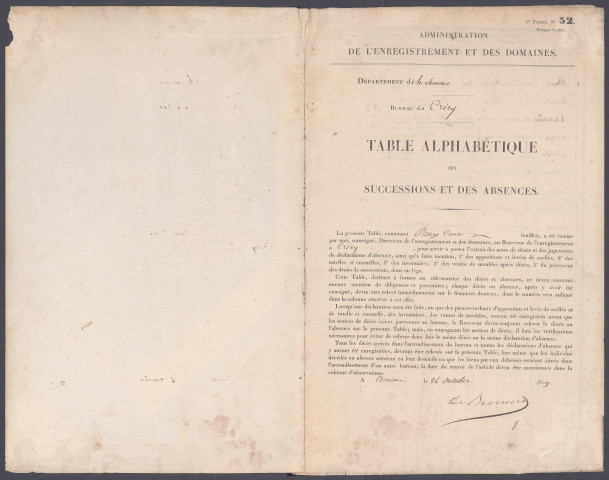 Table des successions et absences du bureau de Crécy-en-Ponthieu