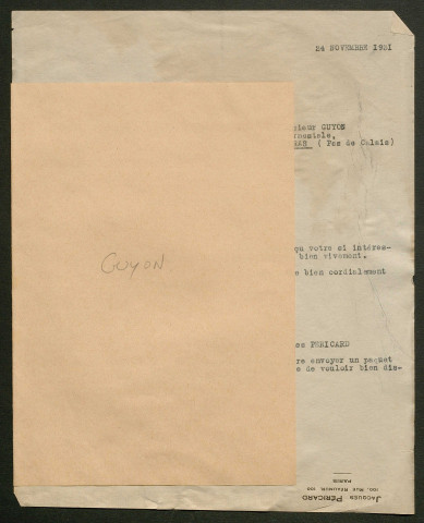 Témoignage de Guyon et correspondance avec Jacques Péricard