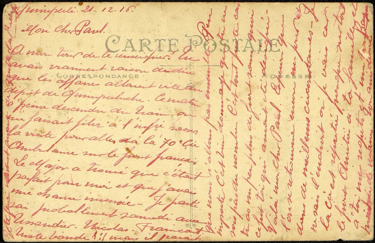 Carte postale intitulée "Quimperlé. Place Saint-Michel". Correspondance de Raymond Paillart à Paul Cuzin