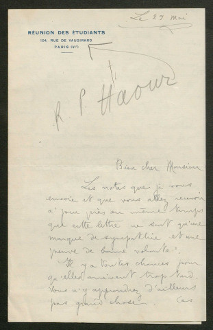 Témoignage de Hardy (Abbé) et correspondance avec Jacques Péricard