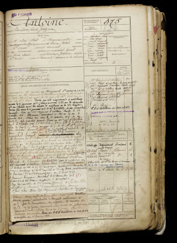 Antoine, Boniface Louis Joseph, né le 14 mai 1890 à Beaurainville (Pas-de-Calais), classe 1910, matricule n° 375, Bureau de recrutement d'Abbeville