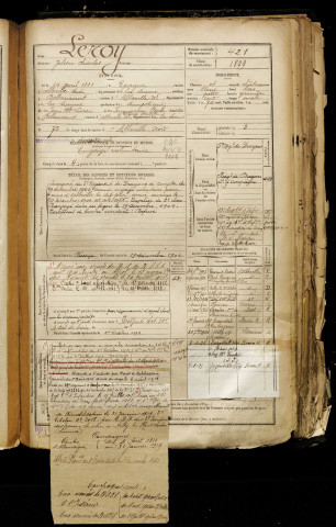 Leroy, Julien Charles, né le 10 avril 1881 à Épagne-Épagnette (Somme), classe 1901, matricule n° 421, Bureau de recrutement d'Abbeville