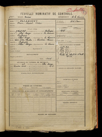 Valambert, Firmin Laurent Victorin, né le 09 août 1897 à Rubempré (Somme), classe 1917, matricule n° 325, Bureau de recrutement d'Amiens