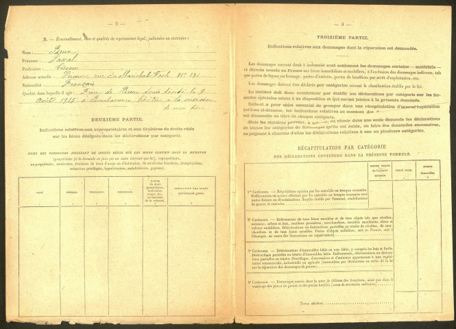 Bouchavesnes-Bergen. Demande d'indemnisation des dommages de guerre : dossier Brun Louis Alphonse