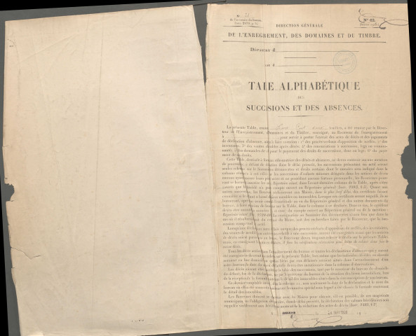 Table des successions et absences du bureau de Domart-en-Ponthieu