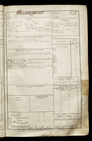 Chassagnoux, Robert Adrien, né le 14 mars 1893 à Fère (La) (Aisne), classe 1913, matricule n° 573, Bureau de recrutement de Péronne