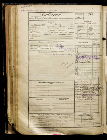 Delarue, Rodolphe Arsène Octave, né le 20 juin 1900 à Salouël (Somme), classe 1920, matricule n° 174, Bureau de recrutement d'Amiens