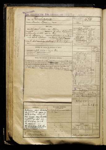 Fontana, André Henri, né le 26 avril 1898 à Havre (Le) (Seine-Maritime), classe 1918, matricule n° 656, Bureau de recrutement d'Amiens