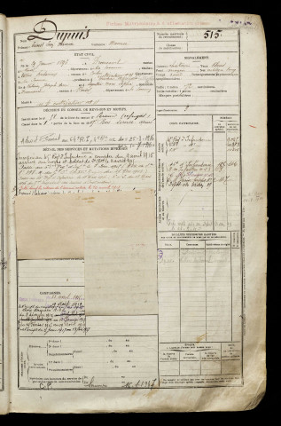 Dupuis, Ernest Léon Maxime, né le 29 janvier 1896 à Driencourt (Somme), classe 1916, matricule n° 515, Bureau de recrutement de Péronne