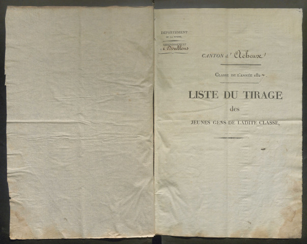 Tirage au sort(arrondissements de Doullens et de Montdidier) de l'année 1827