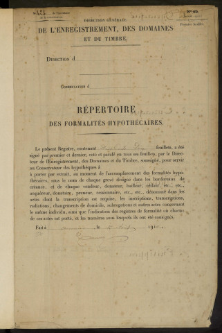 Répertoire des formalités hypothécaires, du 13/08/1913 au 08/01/1914, registre n° 424 (Abbeville)