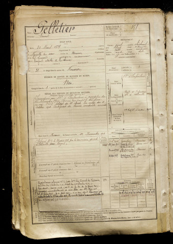 Pelletier, Ernest, né le 30 mars 1879, classe 1899, matricule n° 378, Bureau de recrutement d'Abbeville