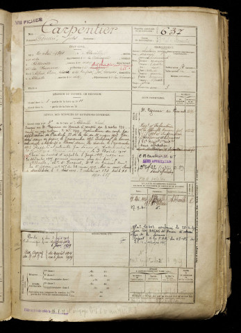 Carpentier, André Jules, né le 20 mai 1890 à Abbeville (Somme), classe 1910, matricule n° 637, Bureau de recrutement d'Abbeville