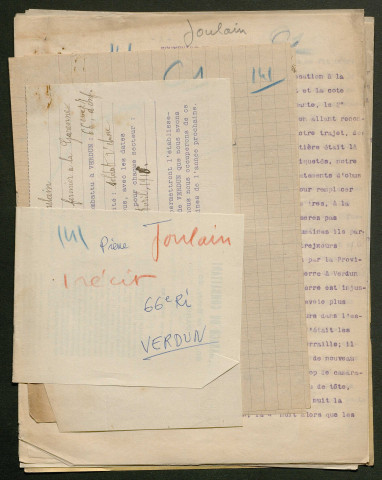 Témoignage de Joulain, Pierre et correspondance avec Jacques Péricard