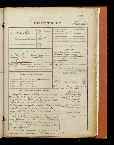 Cavillon, Armand Edouard, né le 07 mai 1897 à Hébécourt (Somme), classe 1917, matricule n° 220, Bureau de recrutement d'Amiens